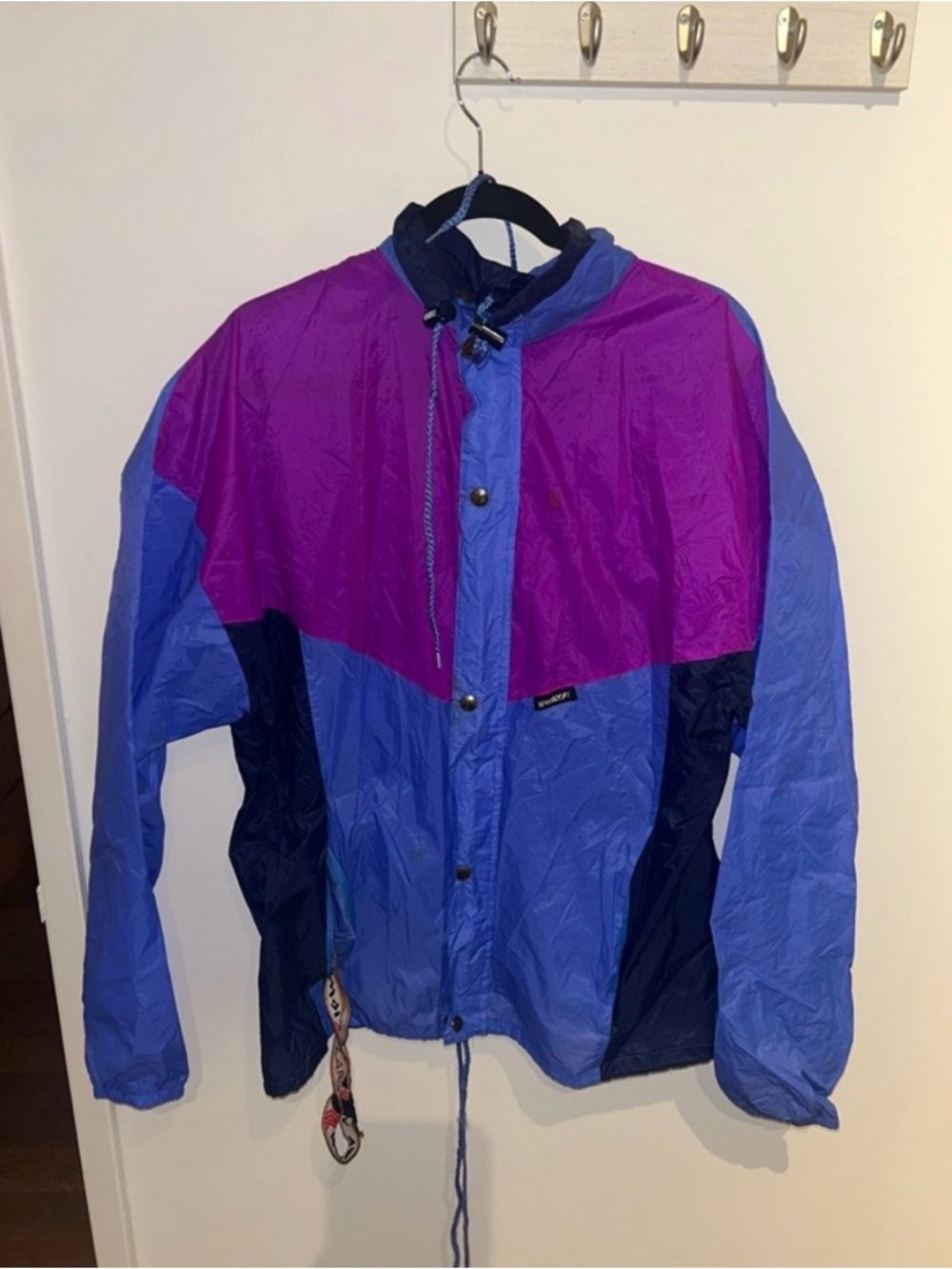 Vintage 90s K-Way Color-Block Windbreaker - Unisex Large - Retro Purple/Blue